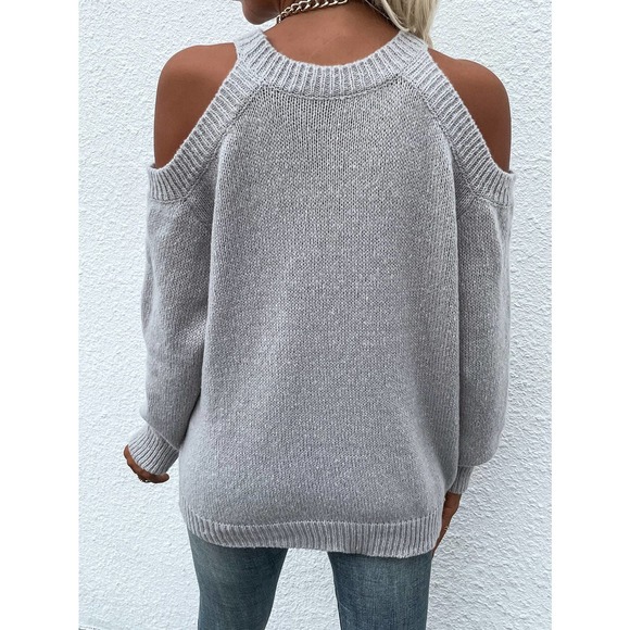 Cold Shoulder cut out knit Sweater gray - Picture 2 of 10